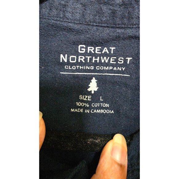 Great Northwest Men's L Fleeces Navy Blue Button-Up Long Sleeve Shirt Front Pock - Picture 8 of 8